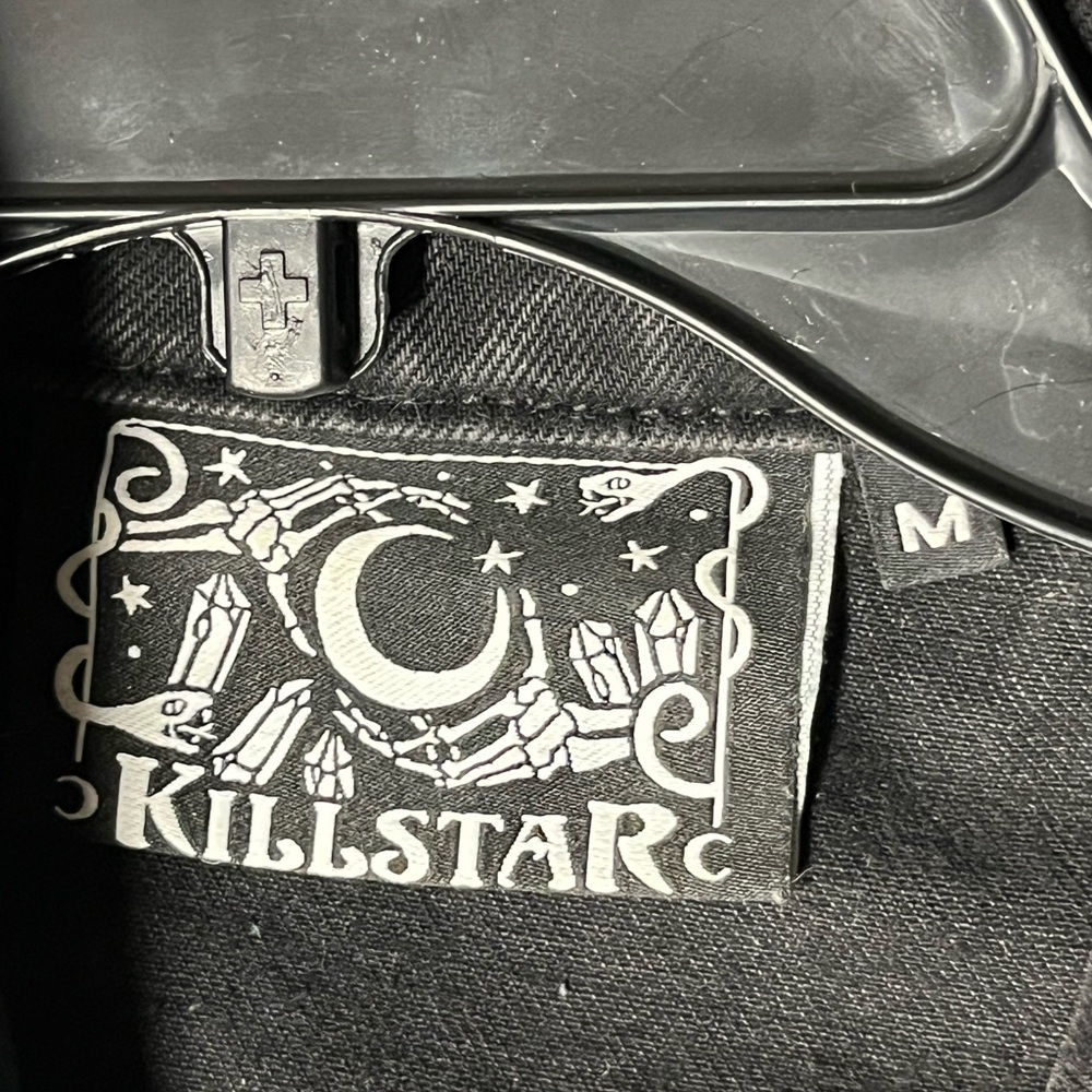 KILLSTAR Black Phased Out Denim Vest Skull Moon Distress Crop Medium (Small) - Picture 8 of 10